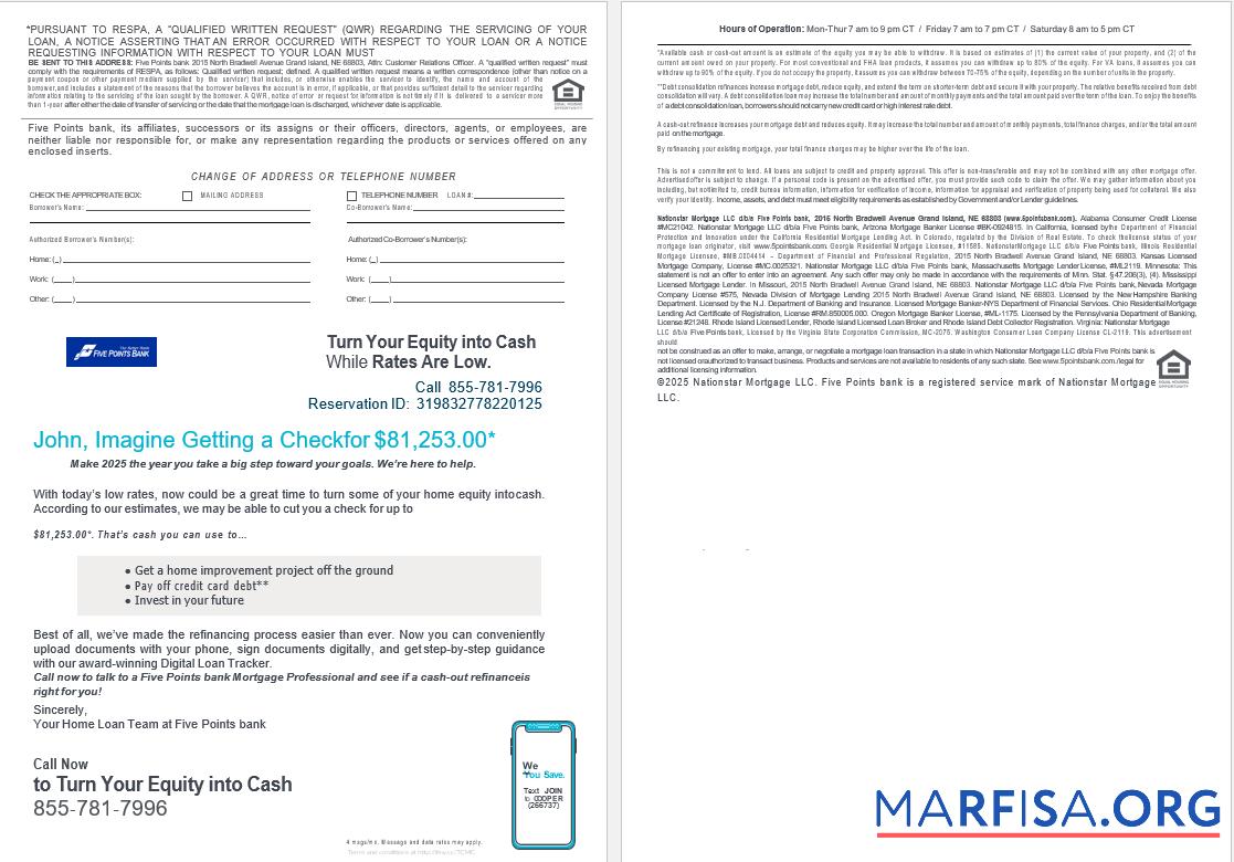 Printable USA Nebraska Five Points Bank mortgage loan statement in Word and PDF formats , 4 pages 3 4 download for verification